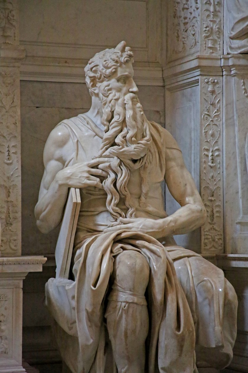 摩西的细节从朱利叶斯二世坟茔，1515大理石 作者 米开朗基罗（Michelangelo Buonarroti）