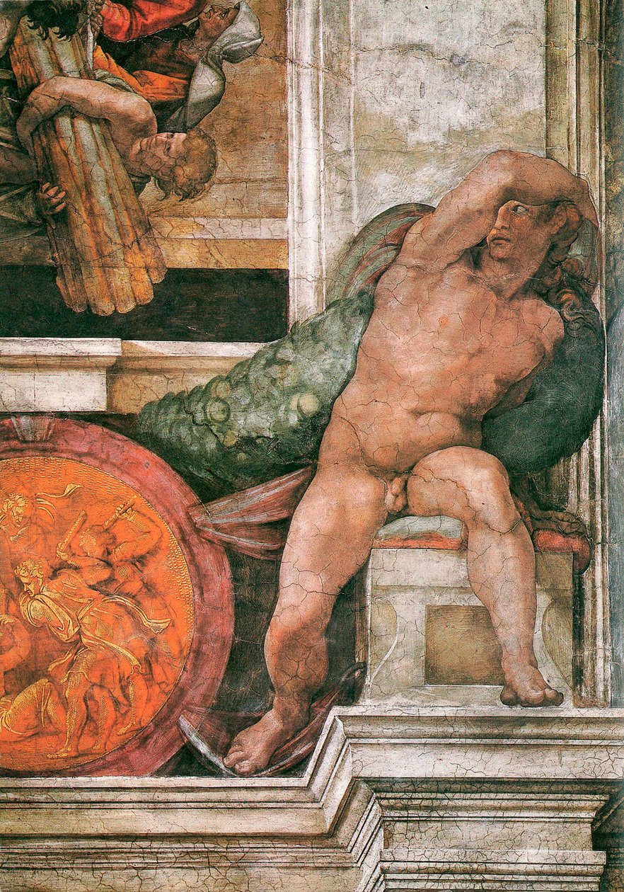 梵蒂冈西斯廷教堂天花板的细节，1508-1512年。   作者 米开朗基罗（Michelangelo Buonarroti）