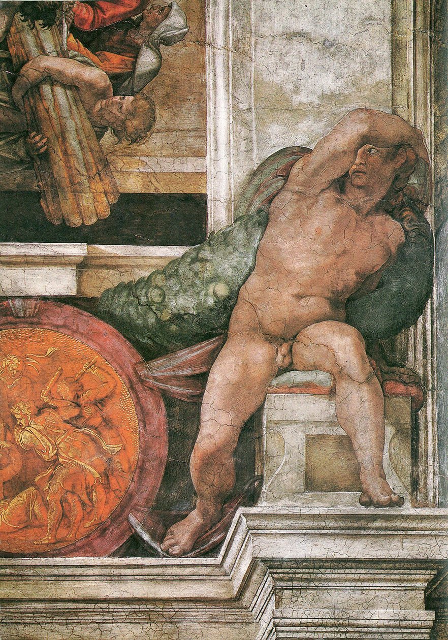 梵蒂冈西斯廷教堂天花板的细节，1508-1512年 作者 米开朗基罗（Michelangelo Buonarroti）