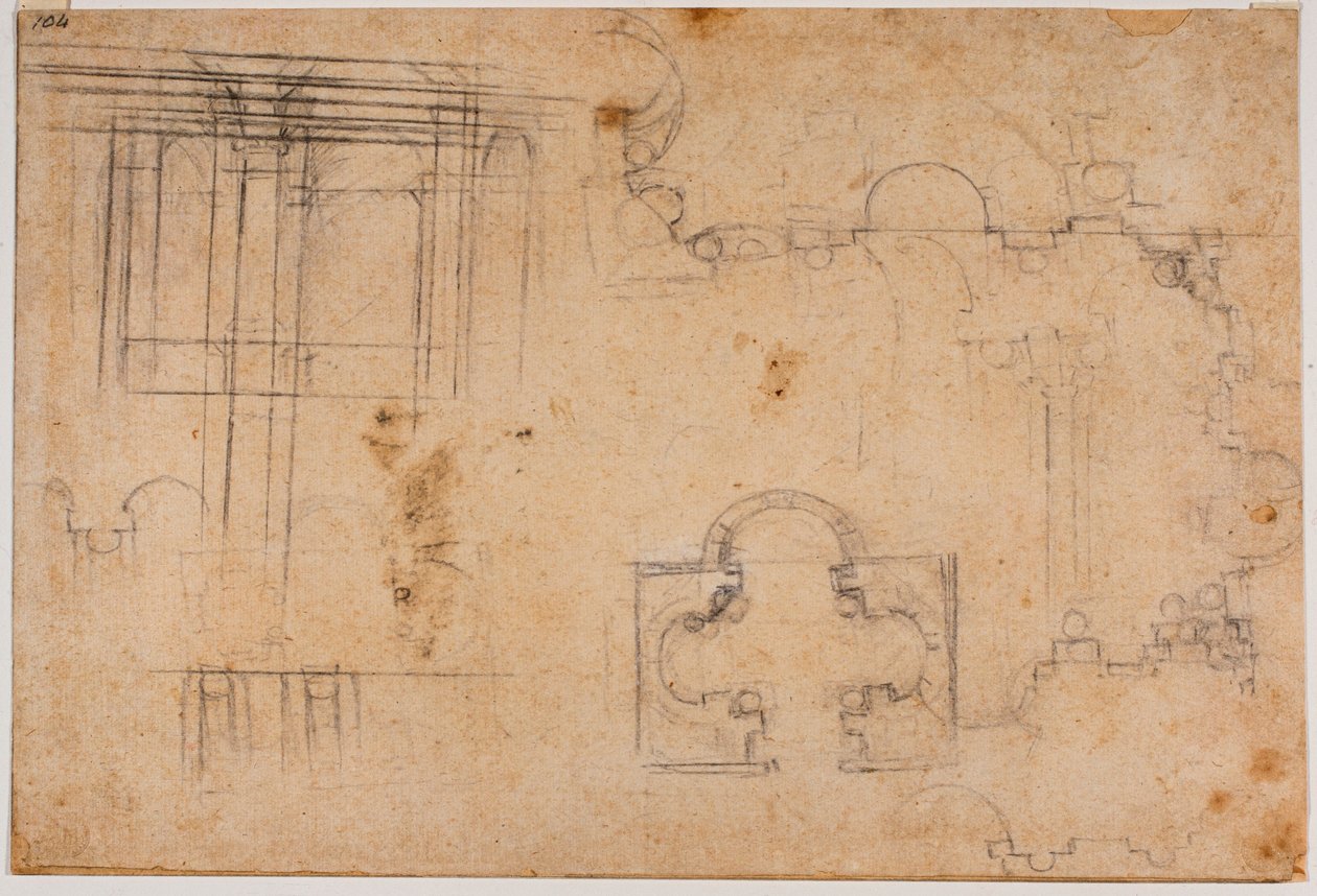 斯福尔扎礼拜堂平面图和建筑立面图 作者 米开朗基罗（Michelangelo Buonarroti）