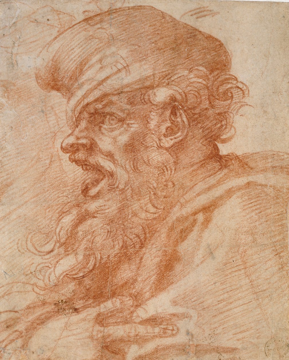 喊叫的大胡子头像，16世纪 作者 米开朗基罗（Michelangelo Buonarroti）