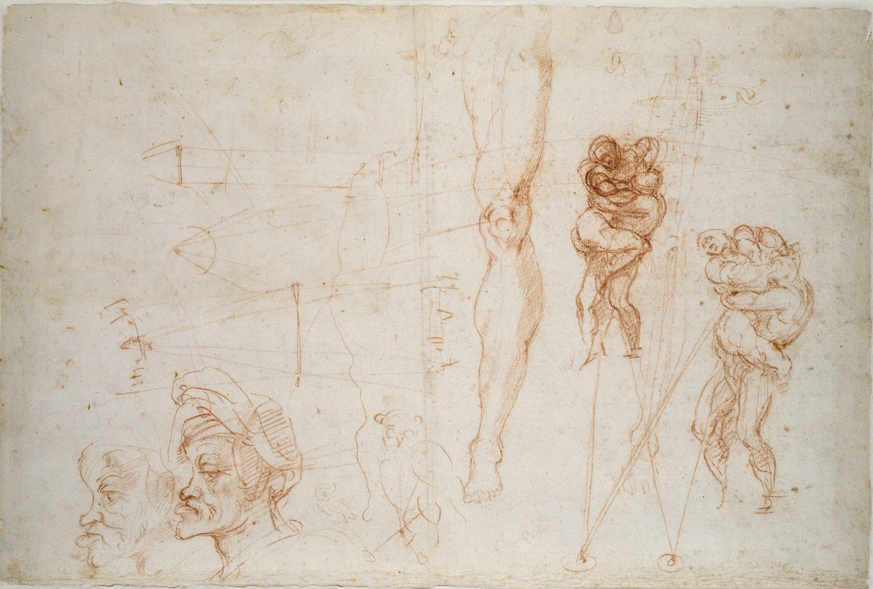 海格力斯和安泰以及其他研究，16世纪 作者 米开朗基罗（Michelangelo Buonarroti）