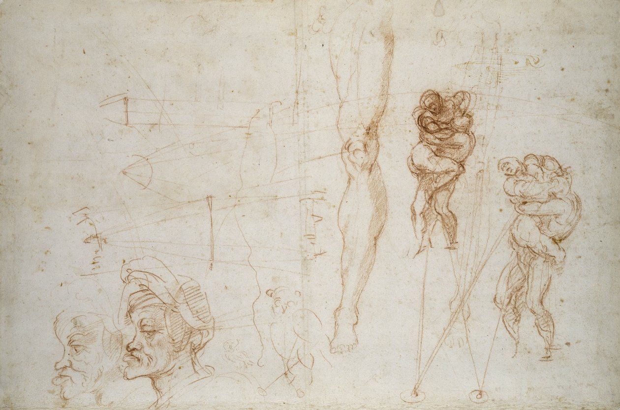 赫拉克勒斯和Antaeus等研究，1525-28（粉笔在纸上） 作者 米开朗基罗（Michelangelo Buonarroti）