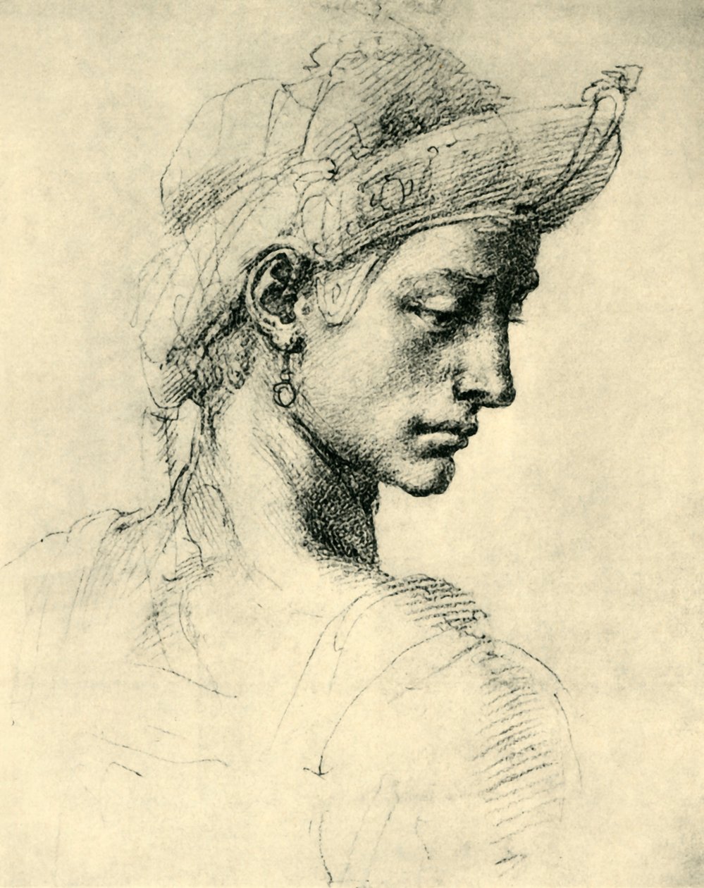 理想头，1520-1525年，1943年。 作者 米开朗基罗（Michelangelo Buonarroti）