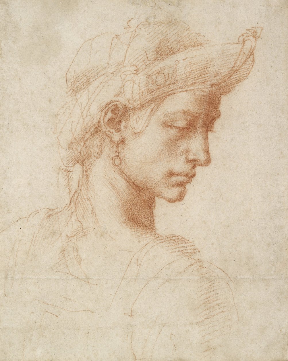 理想头，c.1518-20（纸上的红色粉笔） 作者 米开朗基罗（Michelangelo Buonarroti）
