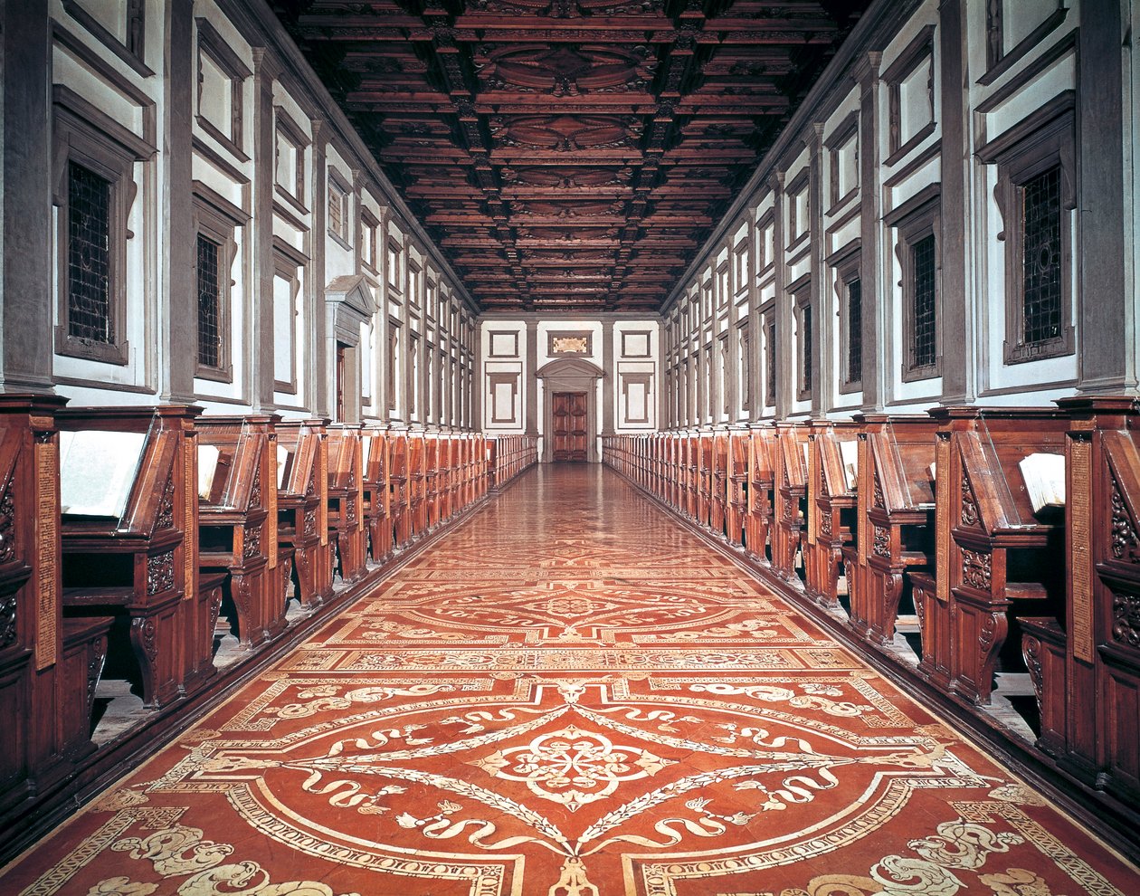 Laurentian图书馆大厅，建筑师米开朗基罗（1475-1564），意大利佛罗伦萨 作者 米开朗基罗（Michelangelo Buonarroti）