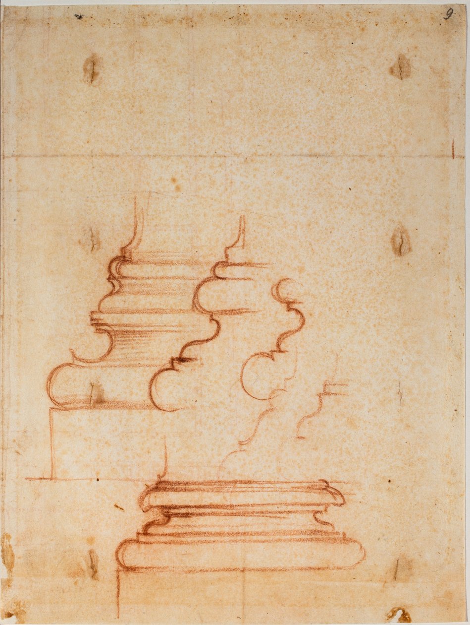 新圣器室的柱础，手写碑文 作者 米开朗基罗（Michelangelo Buonarroti）