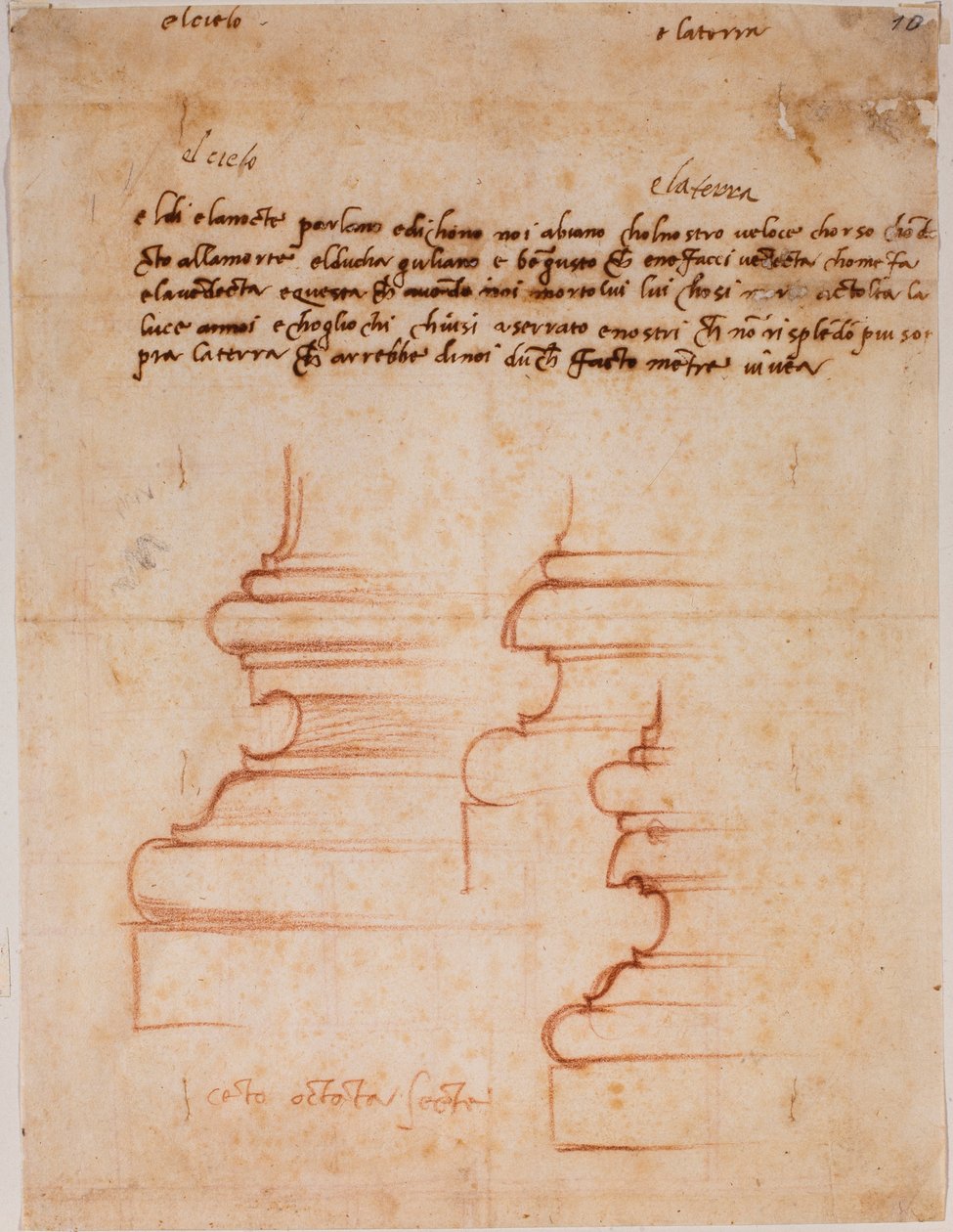 新圣器室的柱础，手写碑文 作者 米开朗基罗（Michelangelo Buonarroti）