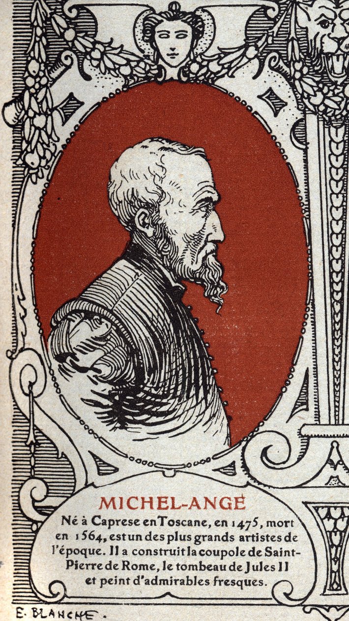 意大利文艺复兴时期画家米开朗基罗-布纳罗蒂（Michelangelo Buonarroti dit Michel Ange）的肖像（米开朗基罗或Michelangelo 作者 米开朗基罗（Michelangelo Buonarroti）