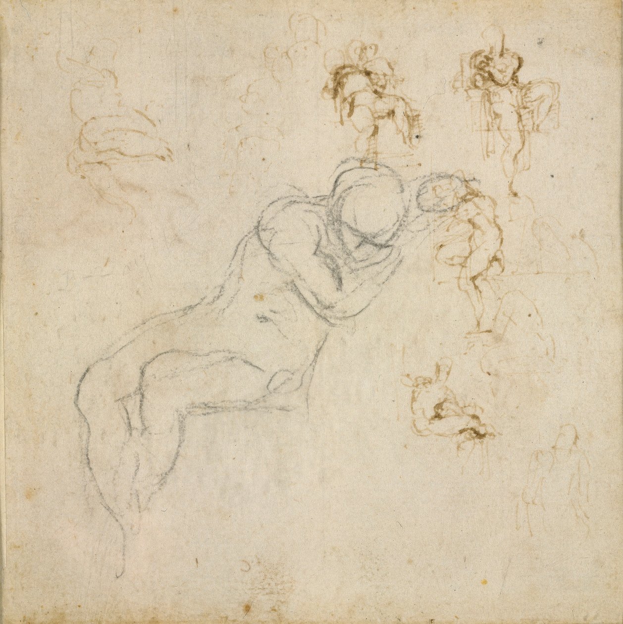 正面：八个人物研究。背面：人物研究，约1490-1560年 作者 米开朗基罗（Michelangelo Buonarroti）