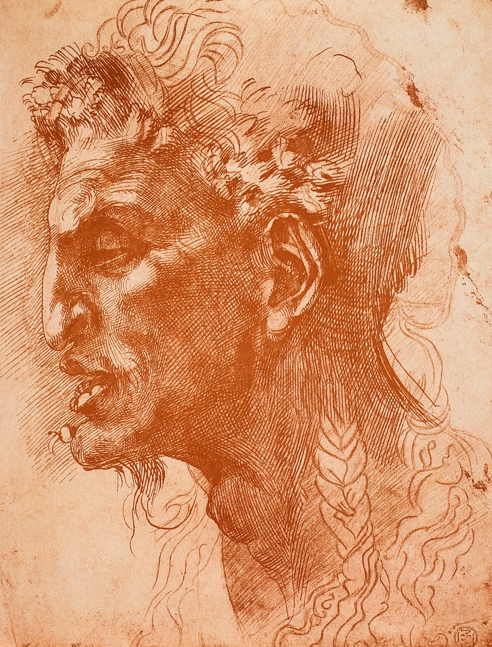 萨特斯头;米开朗基罗画的。巴黎的卢浮宫 作者 米开朗基罗（Michelangelo Buonarroti）