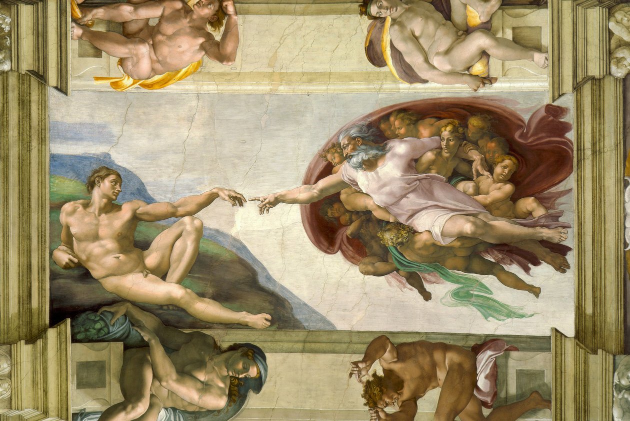 西斯廷教堂的天花板（1508-12）。创造亚当 作者 米开朗基罗（Michelangelo Buonarroti）