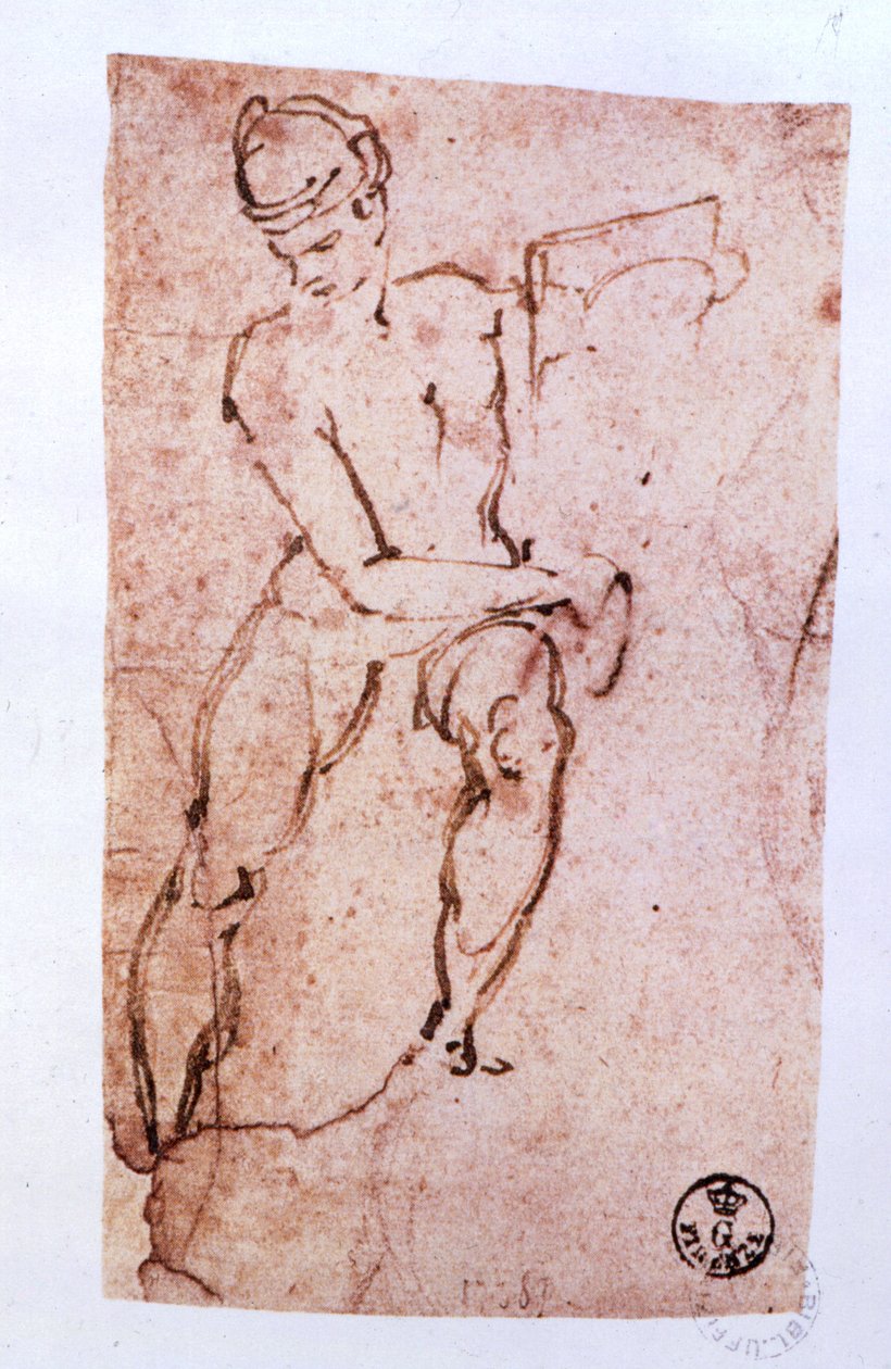 西斯廷教堂天花板（1508-12）：使徒的素描（钢笔和棕色墨水） 作者 米开朗基罗（Michelangelo Buonarroti）