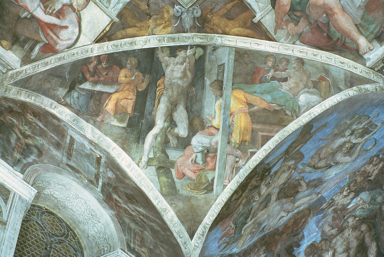 西斯廷教堂天花板：哈曼（拱肩）（修复前） 作者 米开朗基罗（Michelangelo Buonarroti）