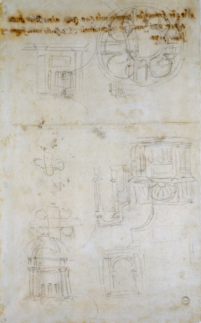 显示圣彼得教堂研究的草图，约1490-1560年 作者 米开朗基罗（Michelangelo Buonarroti）