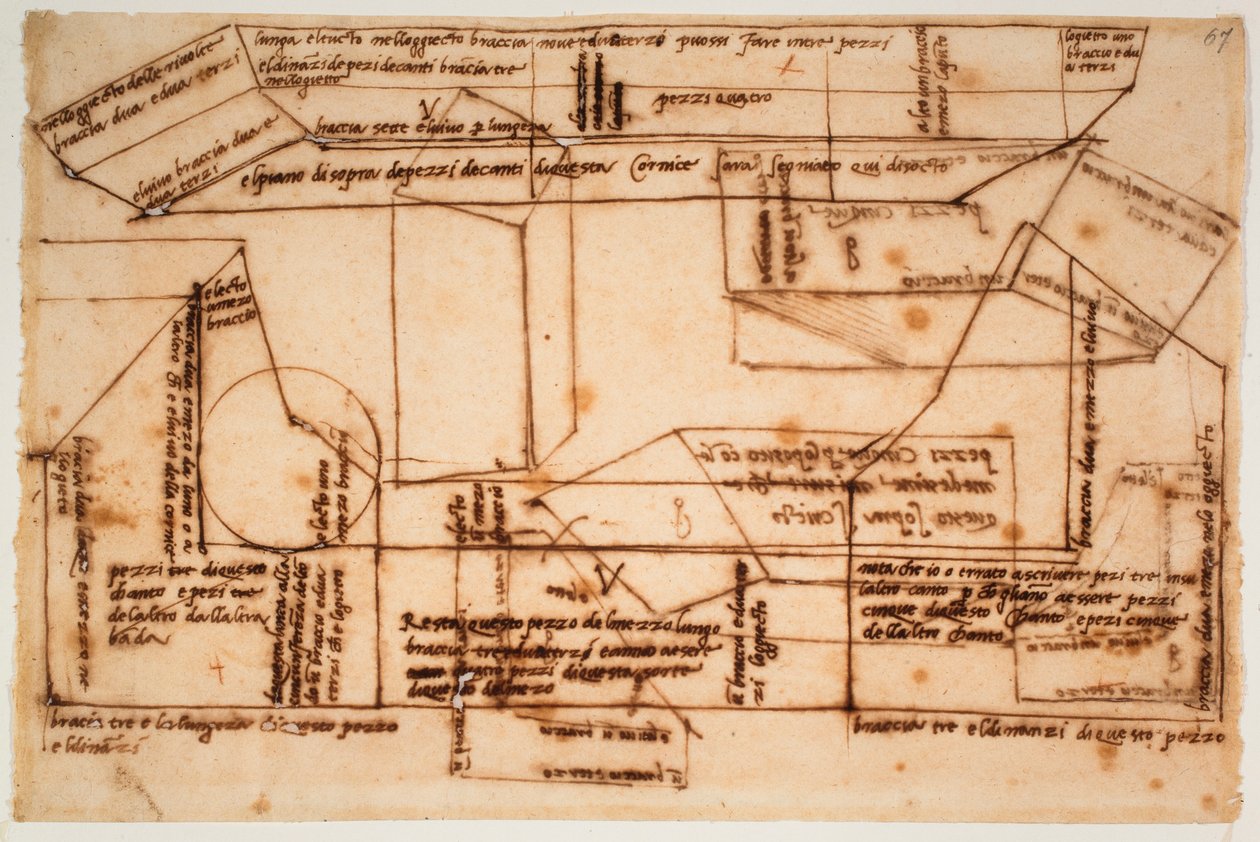 朱利叶斯二世陵墓大理石砖草图 作者 米开朗基罗（Michelangelo Buonarroti）