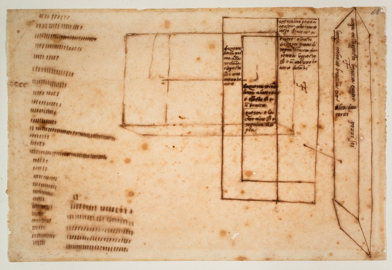 朱利叶斯二世陵墓大理石砖草图 作者 米开朗基罗（Michelangelo Buonarroti）