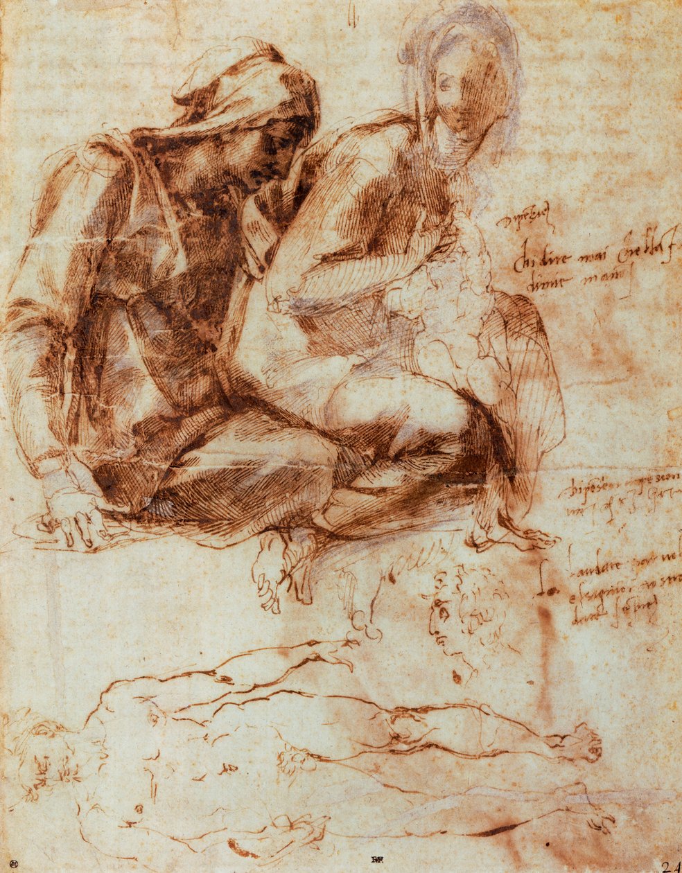 米开朗基罗（1475-1564）的《圣安妮和圣母与孩子》，绘画 作者 米开朗基罗（Michelangelo Buonarroti）