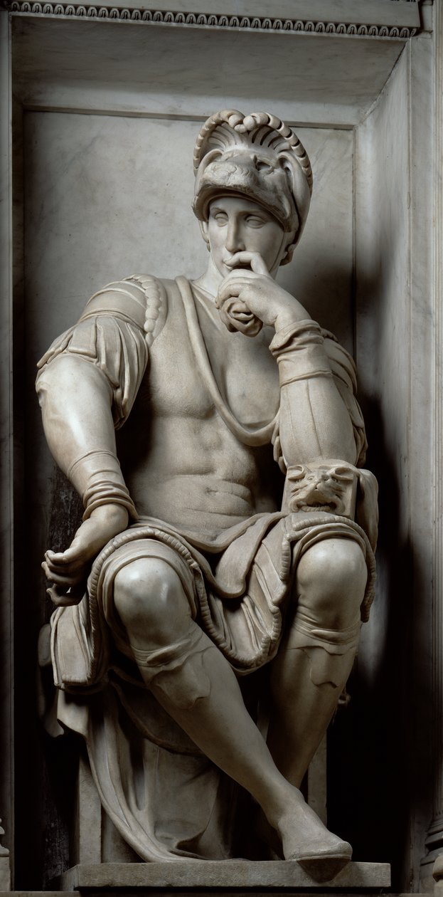 Lorenzo de&39;Medici雕像（1449-92），来自Lorenzo de&39;Medici墓，1520-24（大理石） 作者 米开朗基罗（Michelangelo Buonarroti）