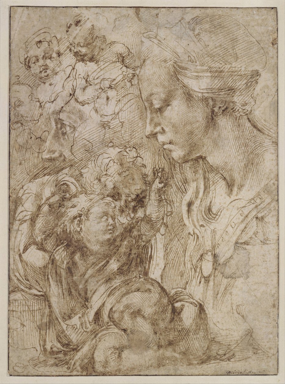 1505年以施洗约翰为孩子的神圣家庭研究 作者 米开朗基罗（Michelangelo Buonarroti）
