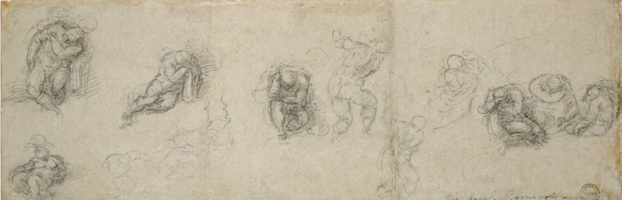 睡觉的使徒和其他人物的研究，16世纪 作者 米开朗基罗（Michelangelo Buonarroti）