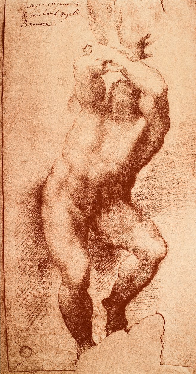 研究最后审判的一个人物，由米开朗基罗绘制。 Gallerie dellAccademia，威尼斯 作者 米开朗基罗（Michelangelo Buonarroti）