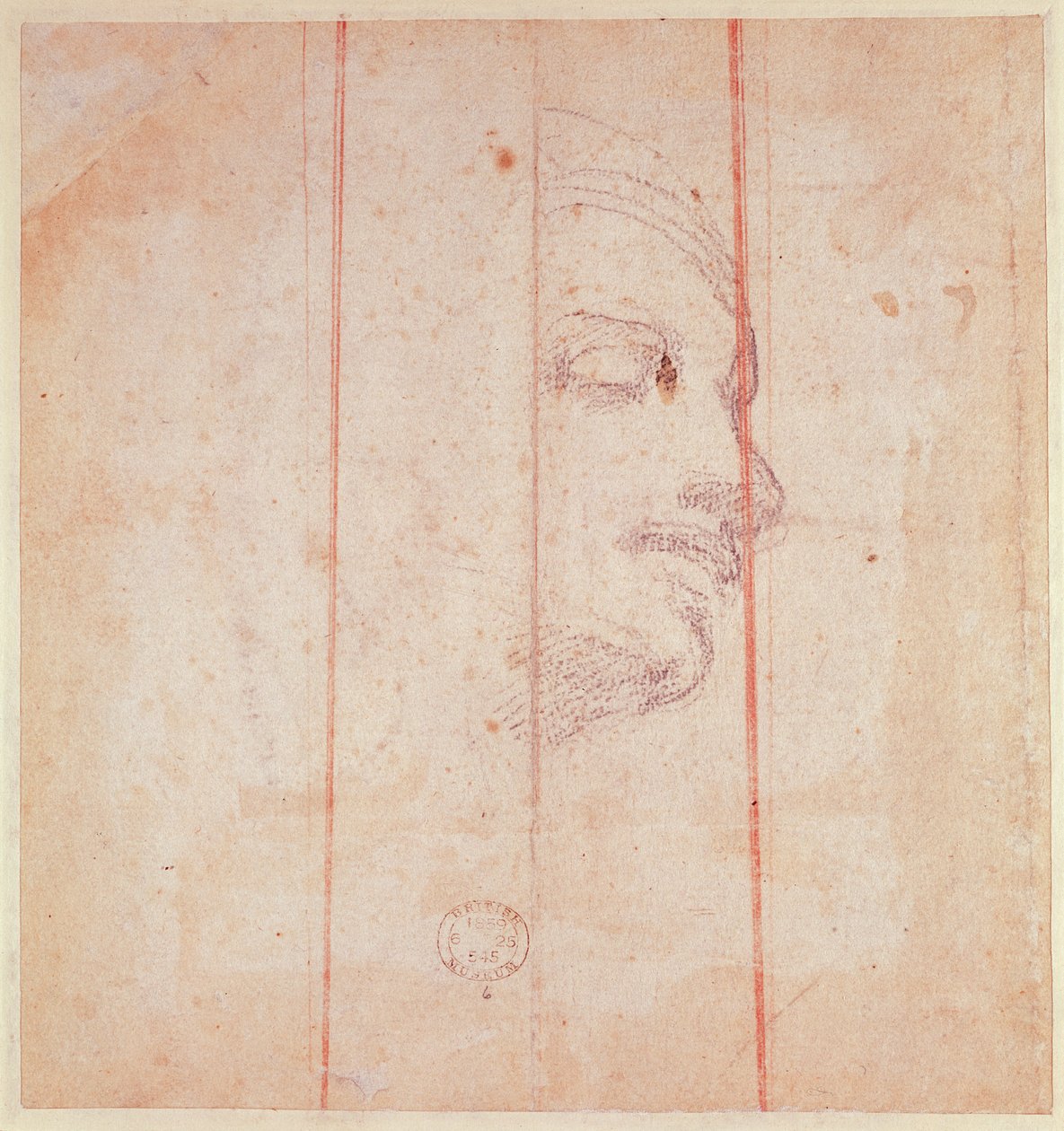 研究利比亚Sibyl的头（纸上的黑色粉笔）（反面） 作者 米开朗基罗（Michelangelo Buonarroti）