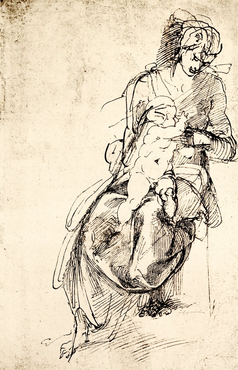 研究在Floence的Medici教堂的麦当娜雕像 作者 米开朗基罗（Michelangelo Buonarroti）