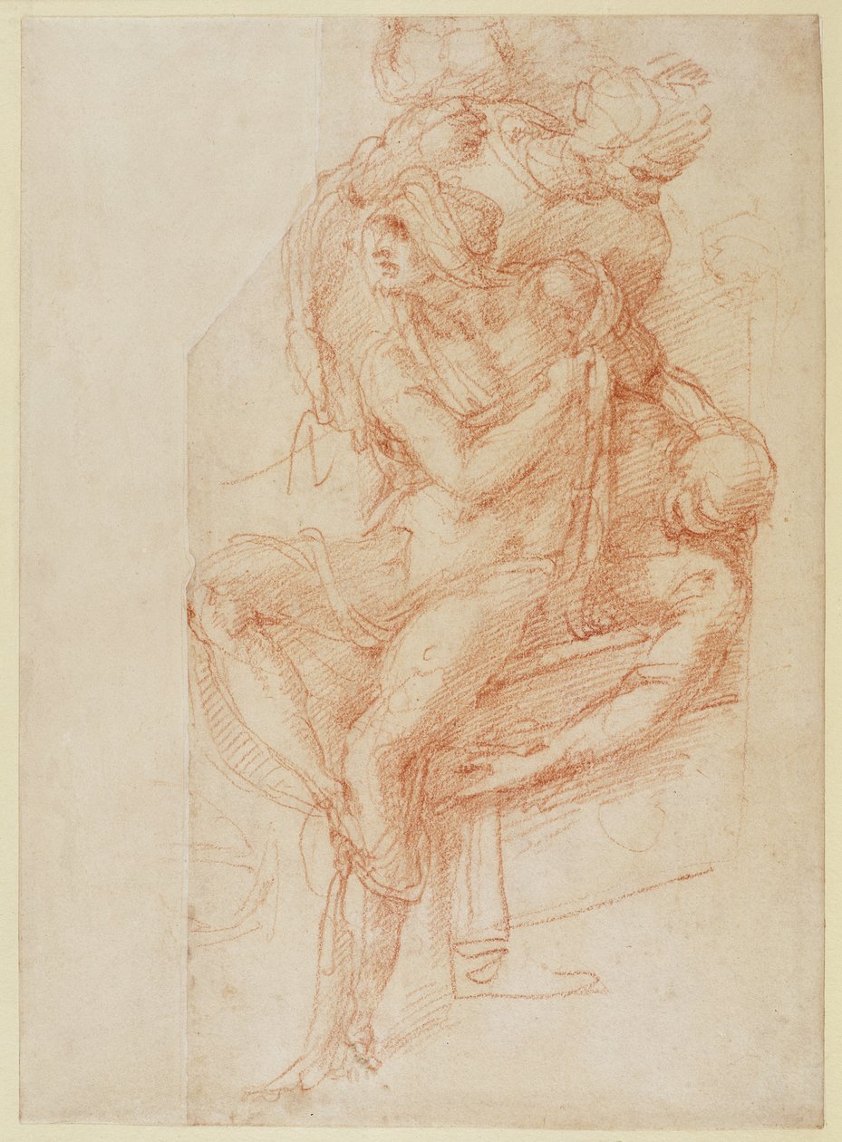 研究拉撒路和两个助理人物（纸上的红色粉笔） 作者 米开朗基罗（Michelangelo Buonarroti）