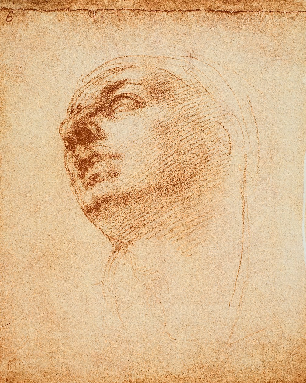 研究一张脸，由米开朗基罗绘制。 Casa Buonarroti，佛罗伦萨 作者 米开朗基罗（Michelangelo Buonarroti）