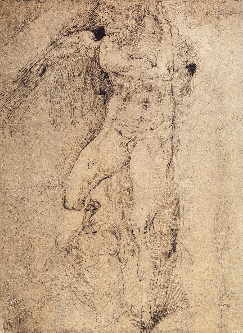 研究最后审判的天使：米开朗基罗的绘画。 Casa Buonarroti，佛罗伦萨 作者 米开朗基罗（Michelangelo Buonarroti）