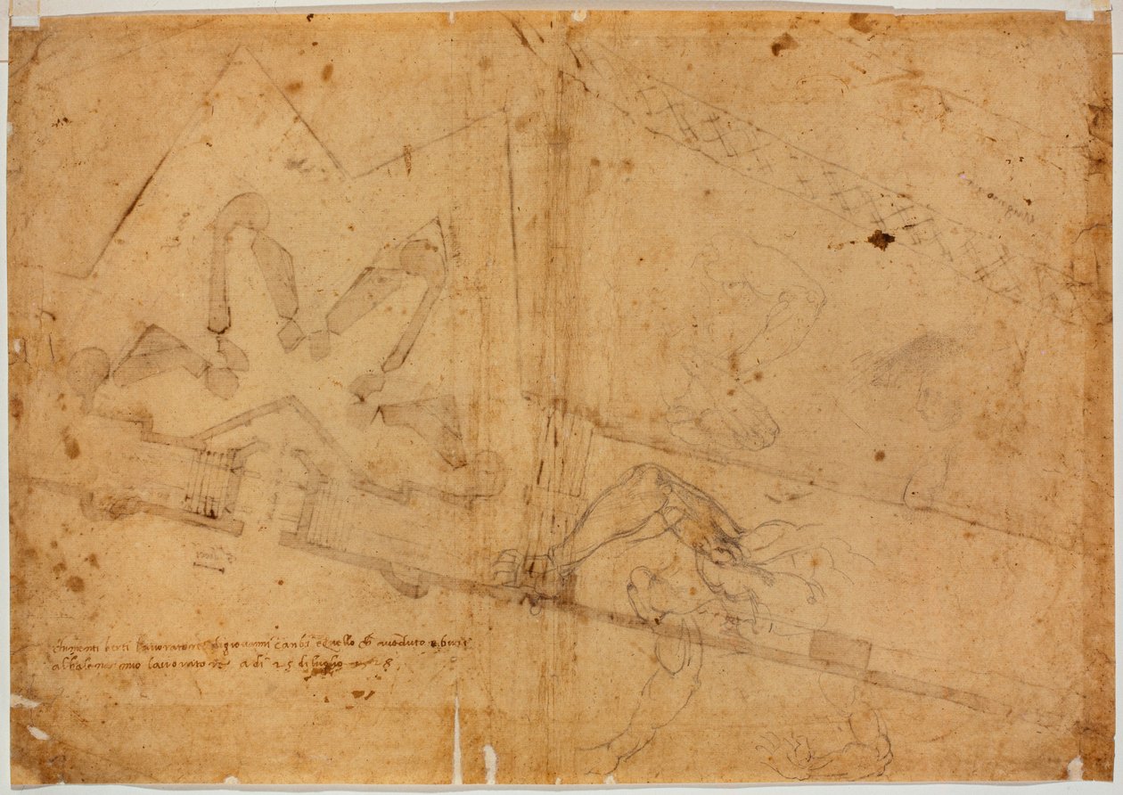另一只手的人物研究和手写题词 作者 米开朗基罗（Michelangelo Buonarroti）