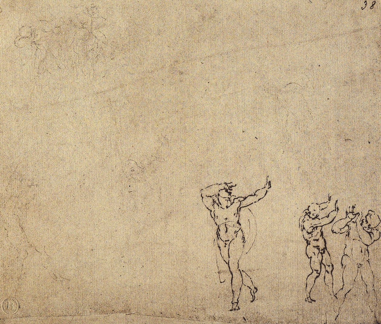 研究裸体人物：米开朗基罗画画。 Casa Buonarroti，佛罗伦萨 作者 米开朗基罗（Michelangelo Buonarroti）