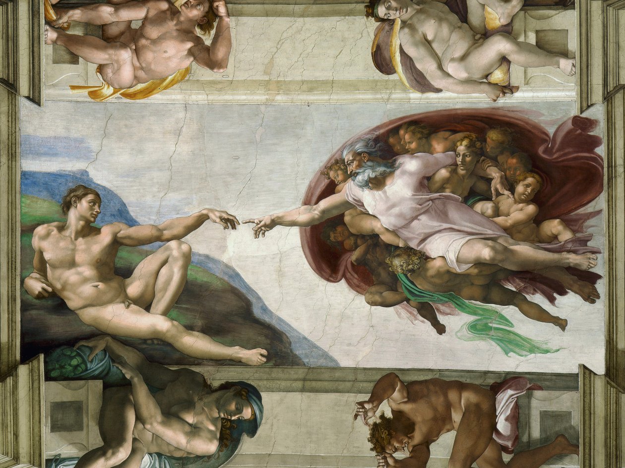 创造亚当 梵蒂冈西斯廷教堂的天花板，1508-1512。 作者 米开朗基罗（Michelangelo Buonarroti）