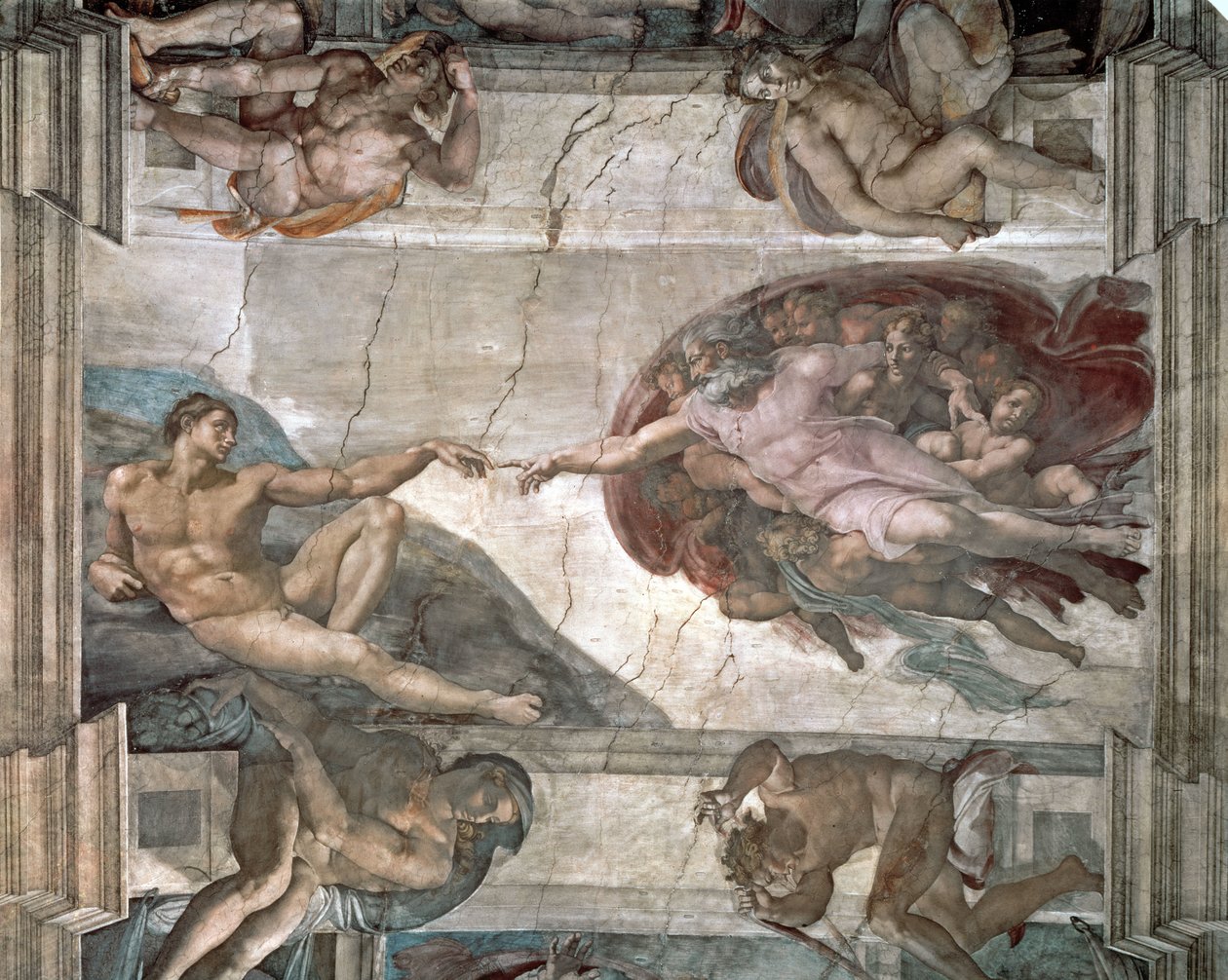 来自西斯廷教堂的创造亚当的作品 作者 米开朗基罗（Michelangelo Buonarroti）