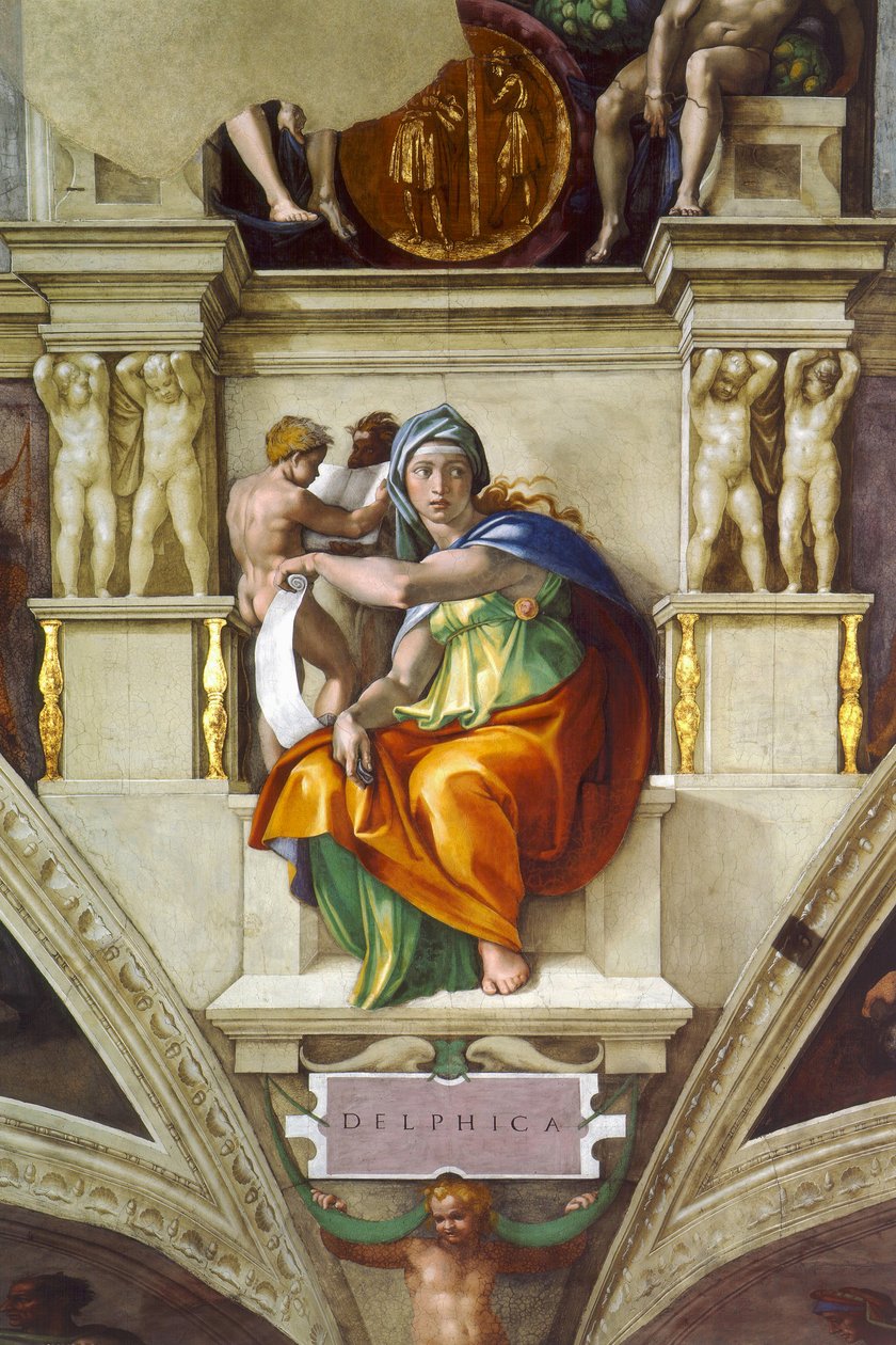 梵蒂冈的Delphic Sibyl Sistine教堂天花板，1508年至1512年 作者 米开朗基罗（Michelangelo Buonarroti）