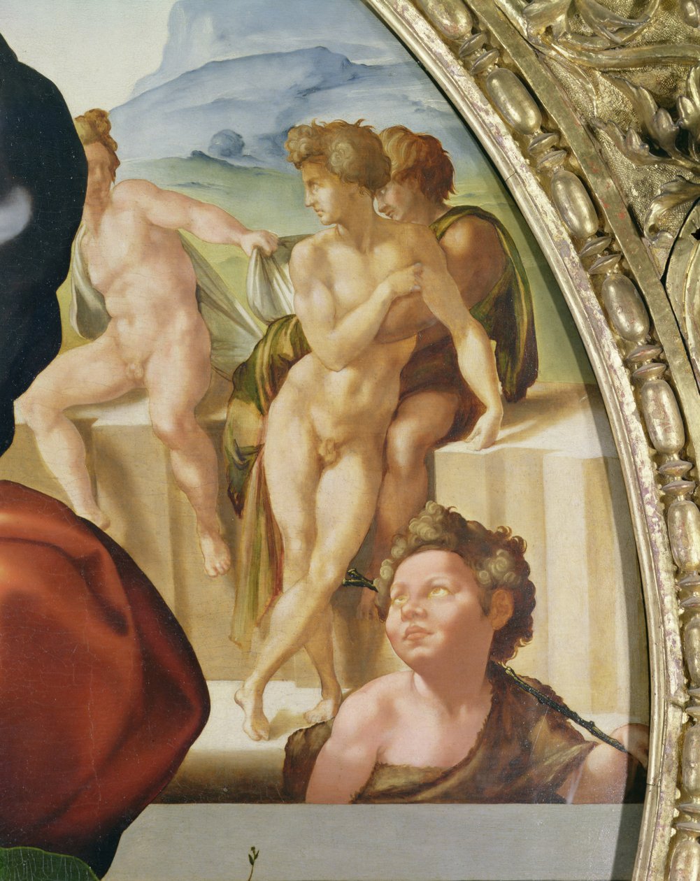 圣家与圣约翰（多尼-通多），背景为裸体人物 作者 米开朗基罗（Michelangelo Buonarroti）
