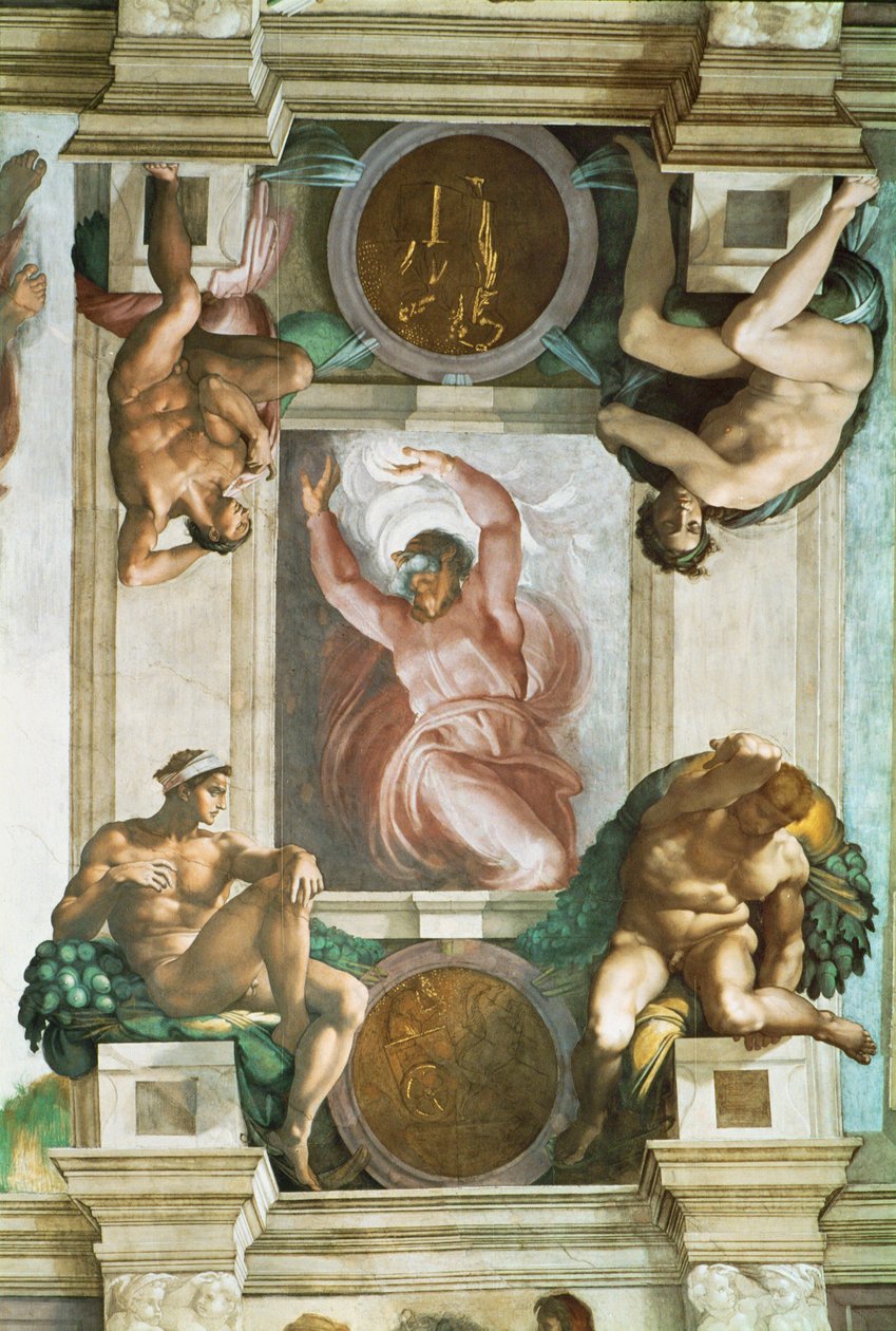西斯廷教堂；修复后的天花板壁画（壁画） 作者 米开朗基罗（Michelangelo Buonarroti）