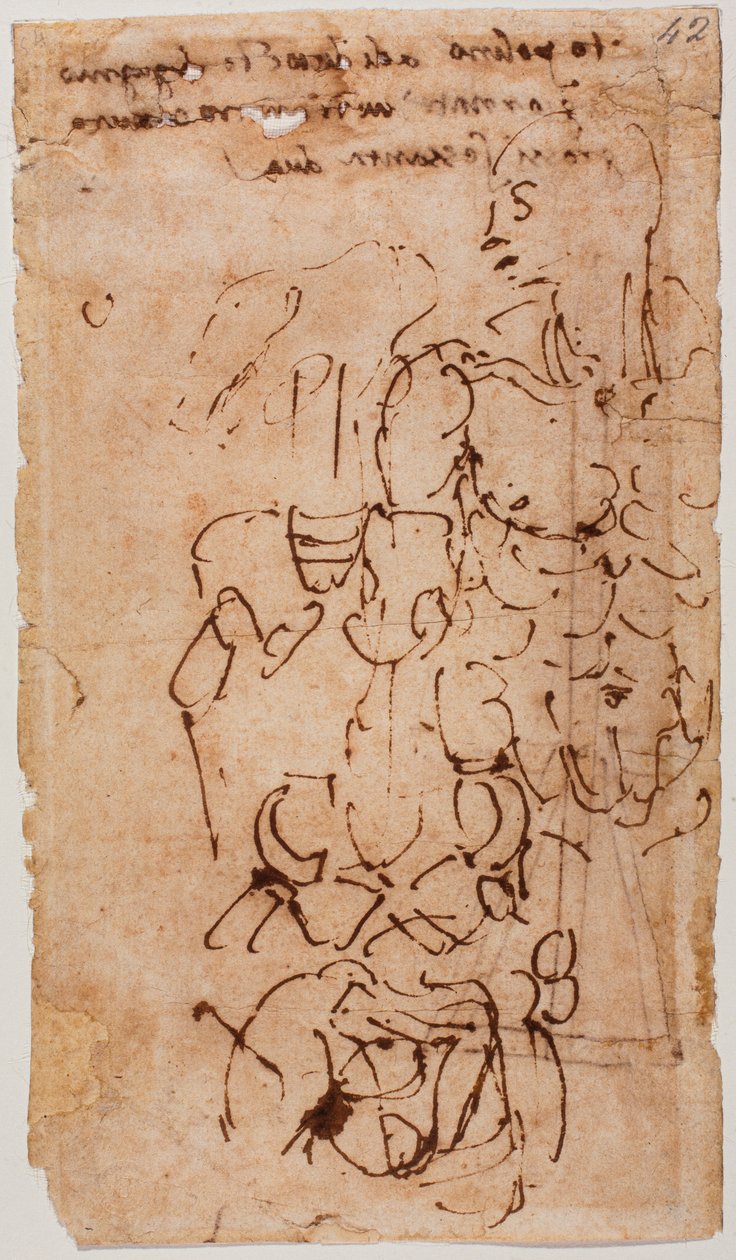 不明草图和手写题词 作者 米开朗基罗（Michelangelo Buonarroti）