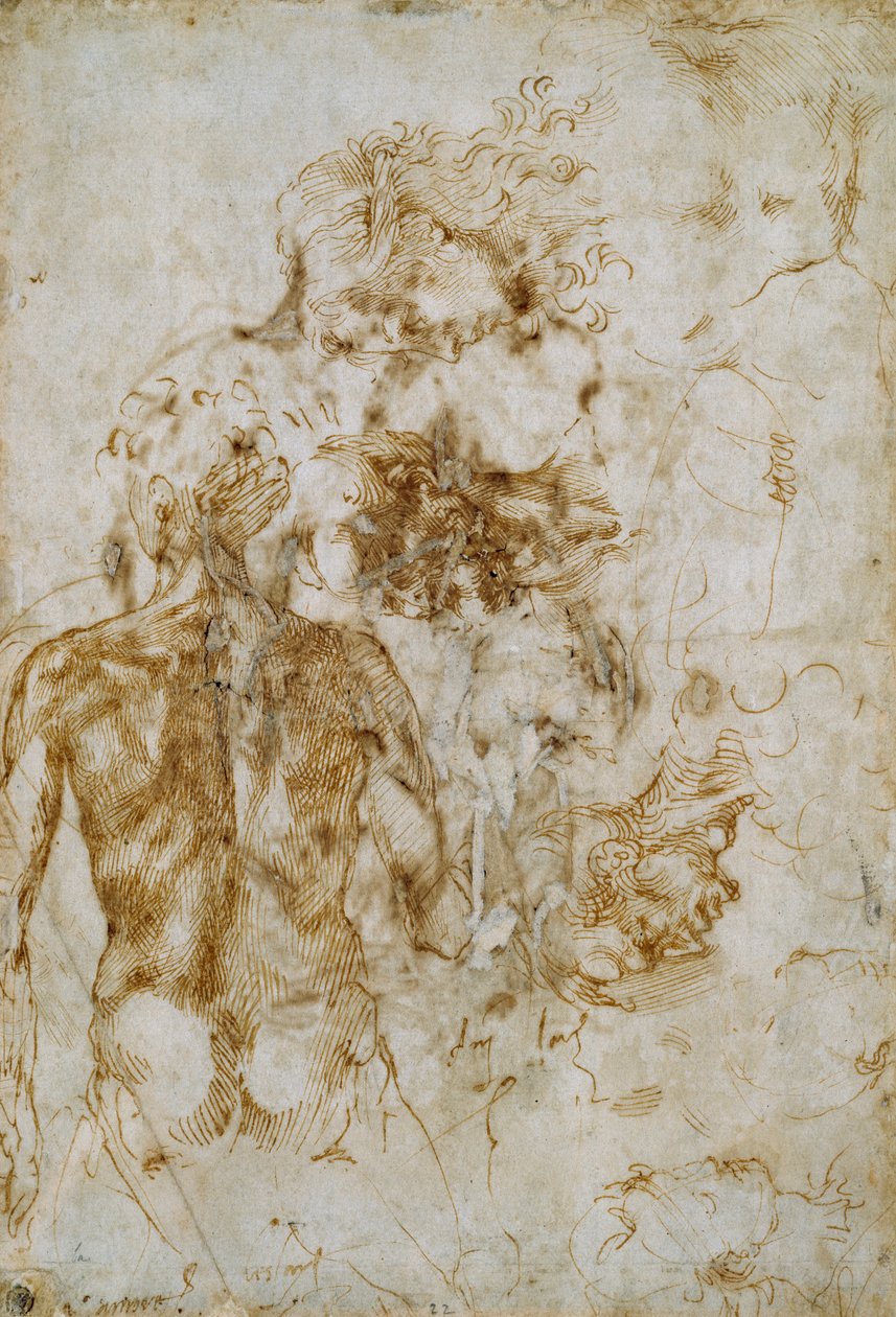各种人物研究，约1490-1560 作者 米开朗基罗（Michelangelo Buonarroti）