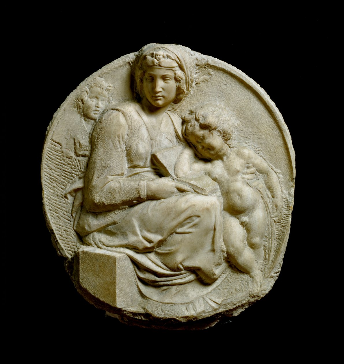 圣母子与施洗者圣约翰的孩子Madonna Pitti或Tondo Pitti。米开朗基罗-布纳罗蒂（Michelangelo Buonarroti dit Michel Ange）的压花大理石袜（Michelangelo或Michelangelo 作者 米开朗基罗（Michelangelo Buonarroti）