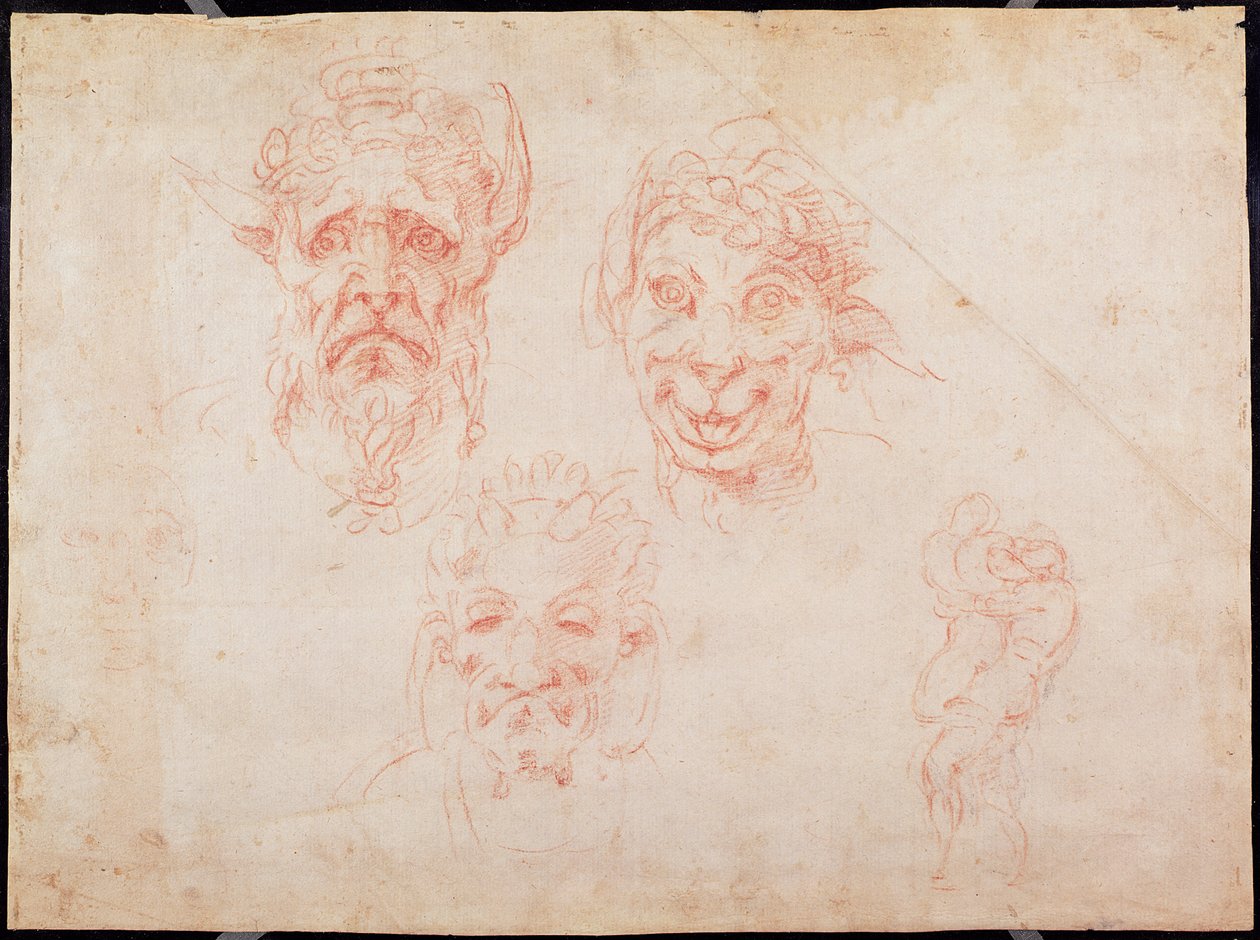 W.33萨特脸上的素描（红色粉笔在纸上） 作者 米开朗基罗（Michelangelo Buonarroti）