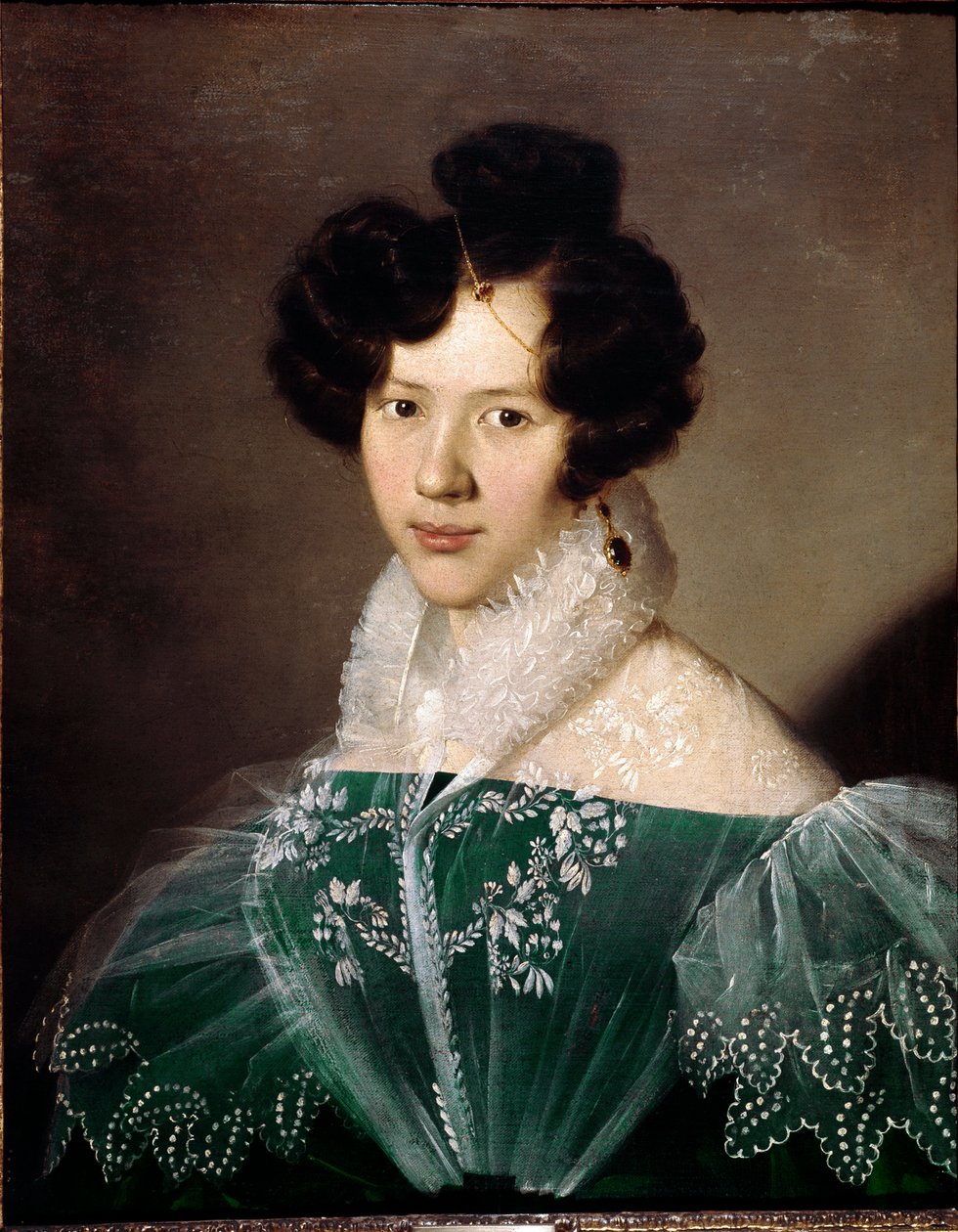 一个年轻女子的画像。 米开朗基罗·格里戈莱蒂 (1801-70) 的绘画。 罗马，Galleria d