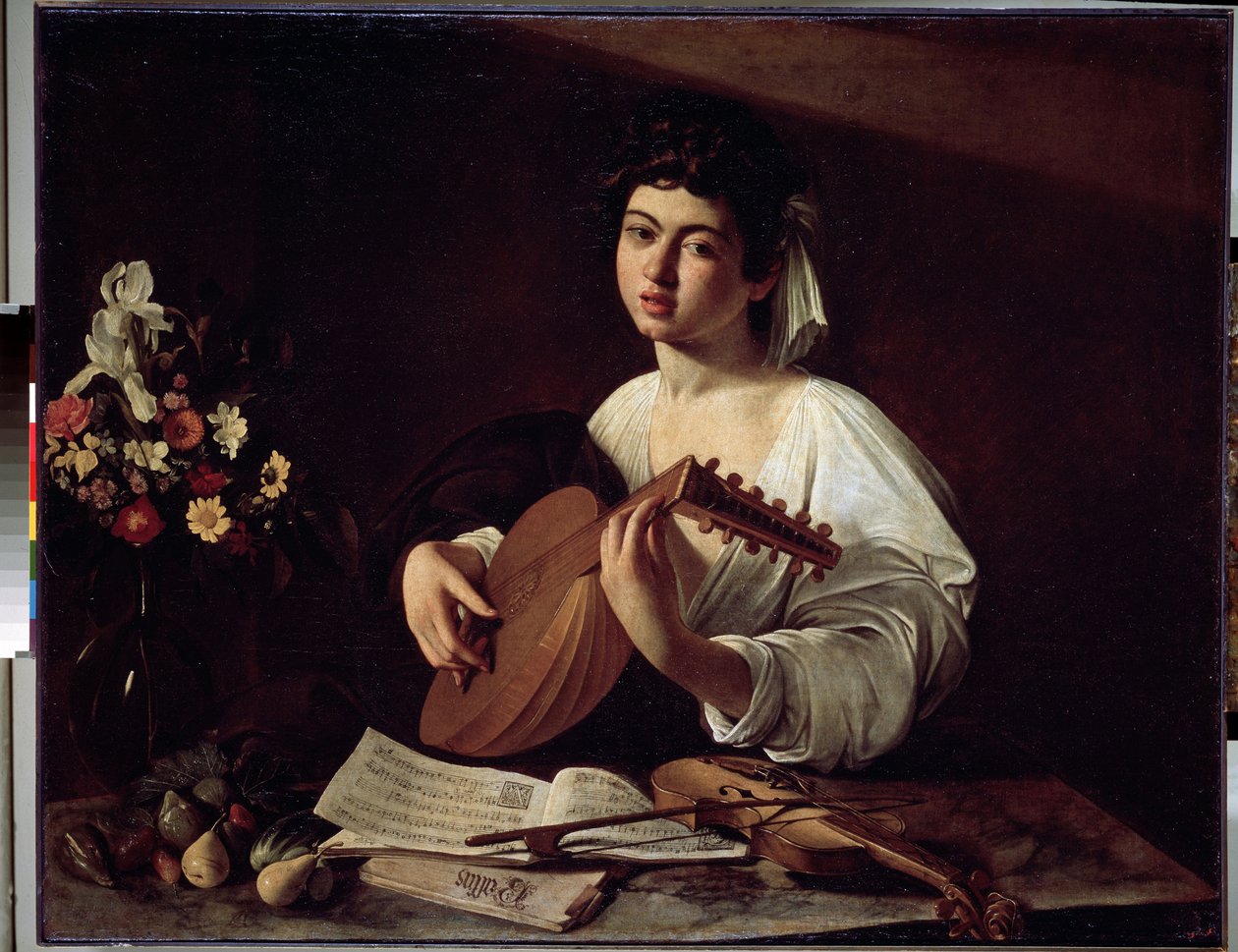 ""Le joueur de luth"" (The lute player) Peinture de Michelangelo Merisi dit le Caravage (Caravaggio)(1571-1610) 1595 environ Dim. 94x119 cm Musee de l