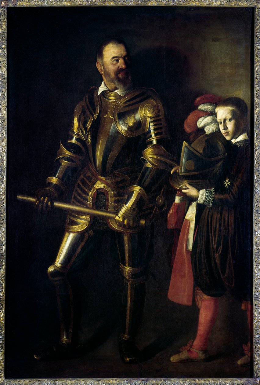 阿洛夫·德·威格纳古 (Alof de Wignacourt) （1547-1622） 1601 年至 1622 年间的马耳他勋章大师的肖像，以及他的页面 Michelangelo Merisi dit Le Caravaggio ou il Caravaggio (1571-1610) 1608 Sun。 1,94x1,34 m 作者 米开朗基罗·梅里西·达·卡拉瓦乔