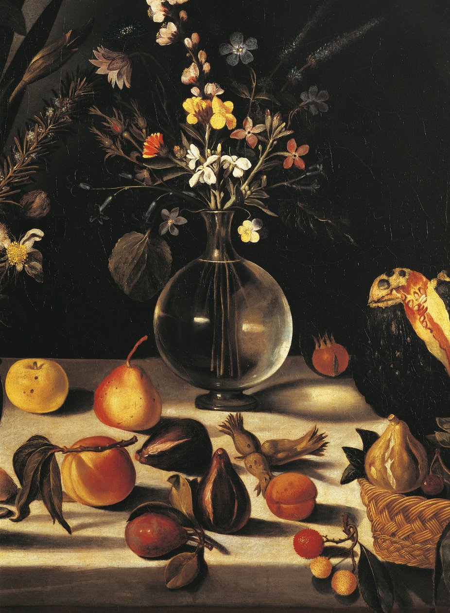 有鲜花和水果的静物，哈特福德静物大师，c.1600-10（布面油画）（细节 507174） 作者 米开朗基罗·梅里西·达·卡拉瓦乔