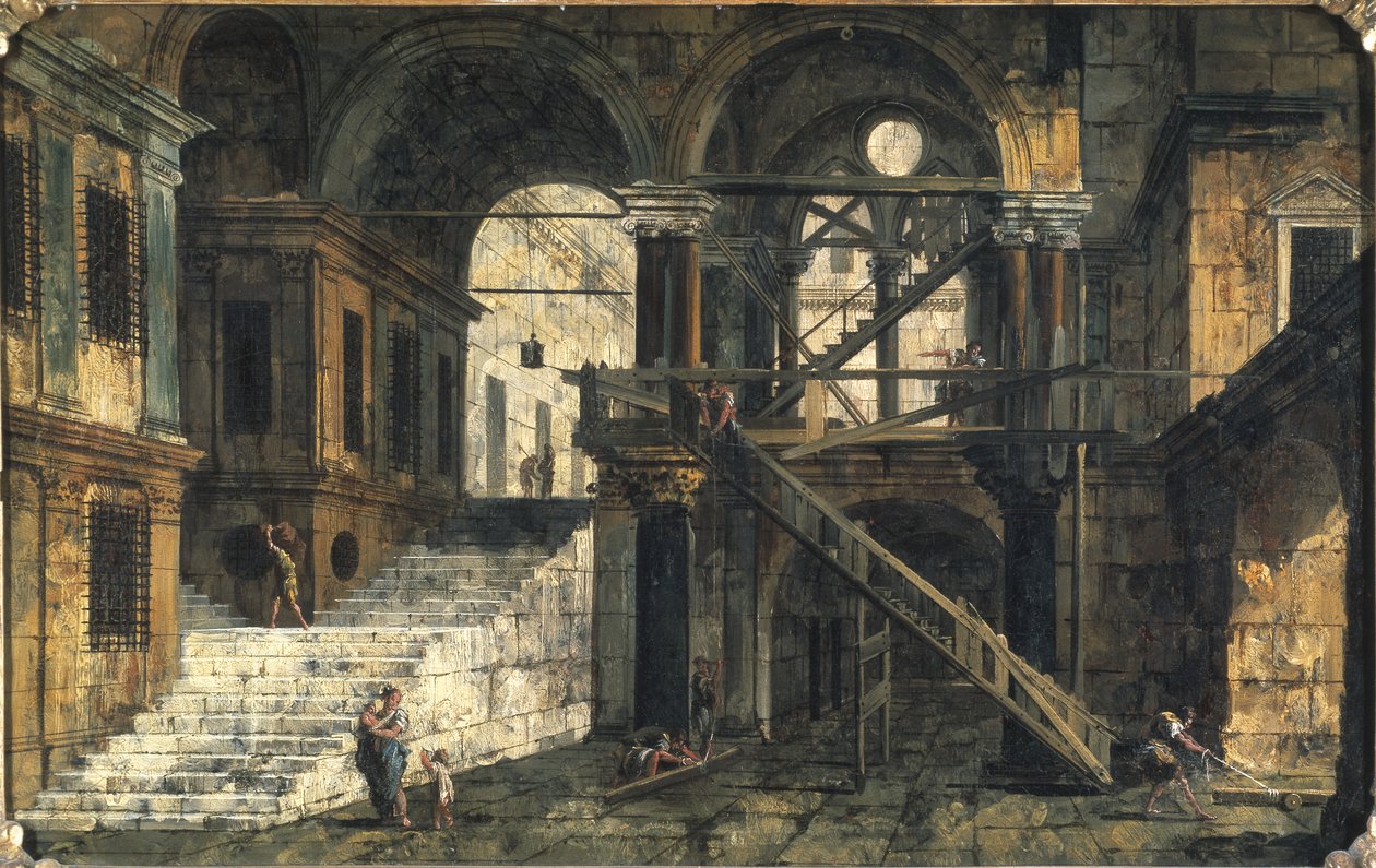 文艺复兴时期的楼梯间，c.1741-42 作者 米歇尔·玛丽埃斯基（Michele Marieschi）