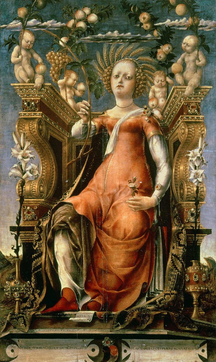 Muse Thalia（Ceres Enthroned）（油，蛋彩画，木头） 作者 米歇尔·潘诺尼奥（Michele Pannonio）