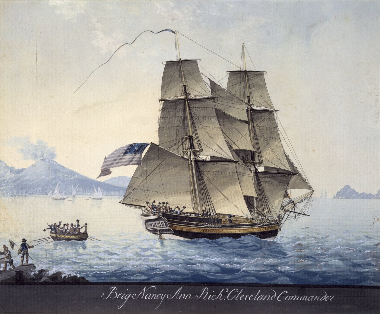 塞勒姆的南希-安旅长离开那不勒斯，约 1810 年（纸面水彩画） 作者 米歇尔·菲利斯·康妮