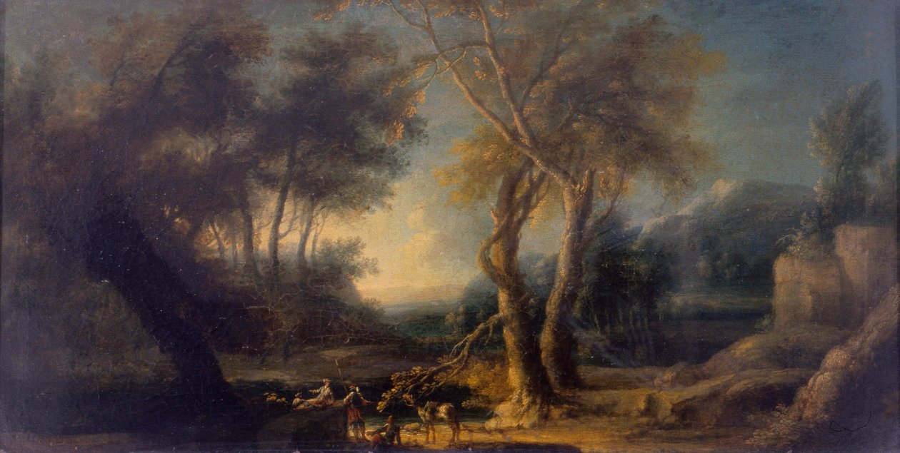 岩石风景，约 1730 年（布面油画） 作者 米歇尔·帕加诺